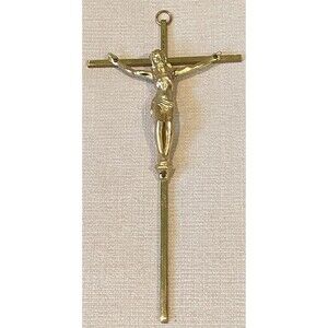VTG Brass Crucifix Wall Hanging INRI Antique Bronze Jesus Christ on Cross 5"x10"